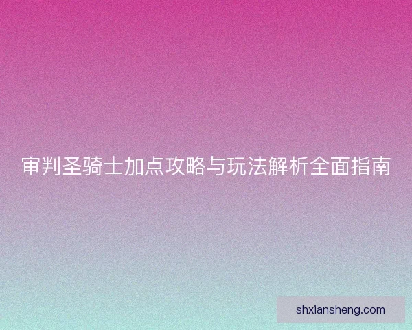 审判圣骑士加点攻略与玩法解析全面指南